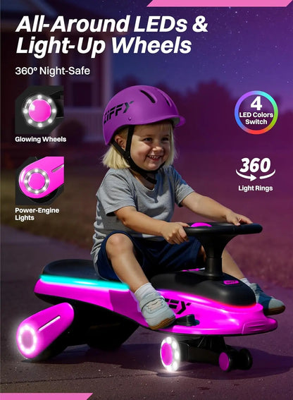 JOYFY 45W 5.5A Electric Wiggle Car Light-Up Rechargeable Battery 2 Speed Ride-On Toy for Kids Ages 3+ (Max 110 lbs)