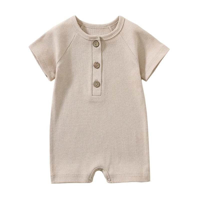 Infant Baby Romper, Lightweight Ribbed Knit Short Sleeve Jumpsuit Pajamas for Boys and Girls