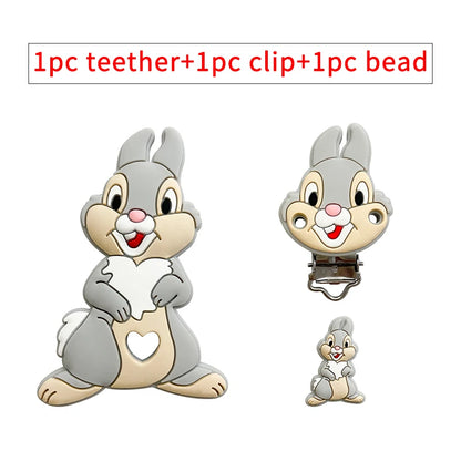 3pcs/set Silicone Cartoon Animal Figure Teether Beads and Clips Baby Teether Pacifier Chain Accessories Teething Jewelry Toys
