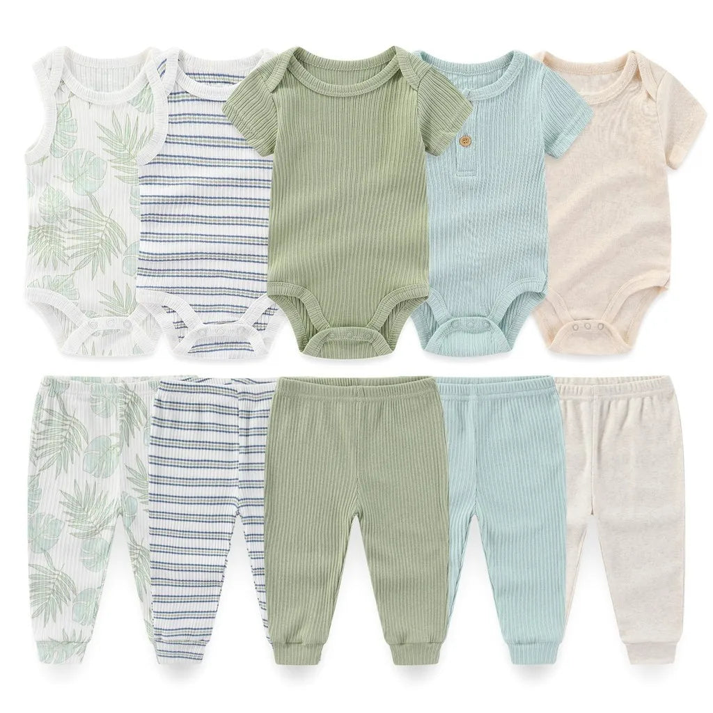 10Pcs Cartoon 100%Cotton Baby Girl & boy Clothes 0-12M Baby Clothes Sets Sleeveless