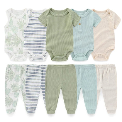 10Pcs Cartoon 100%Cotton Baby Girl & boy Clothes 0-12M Baby Clothes Sets Sleeveless