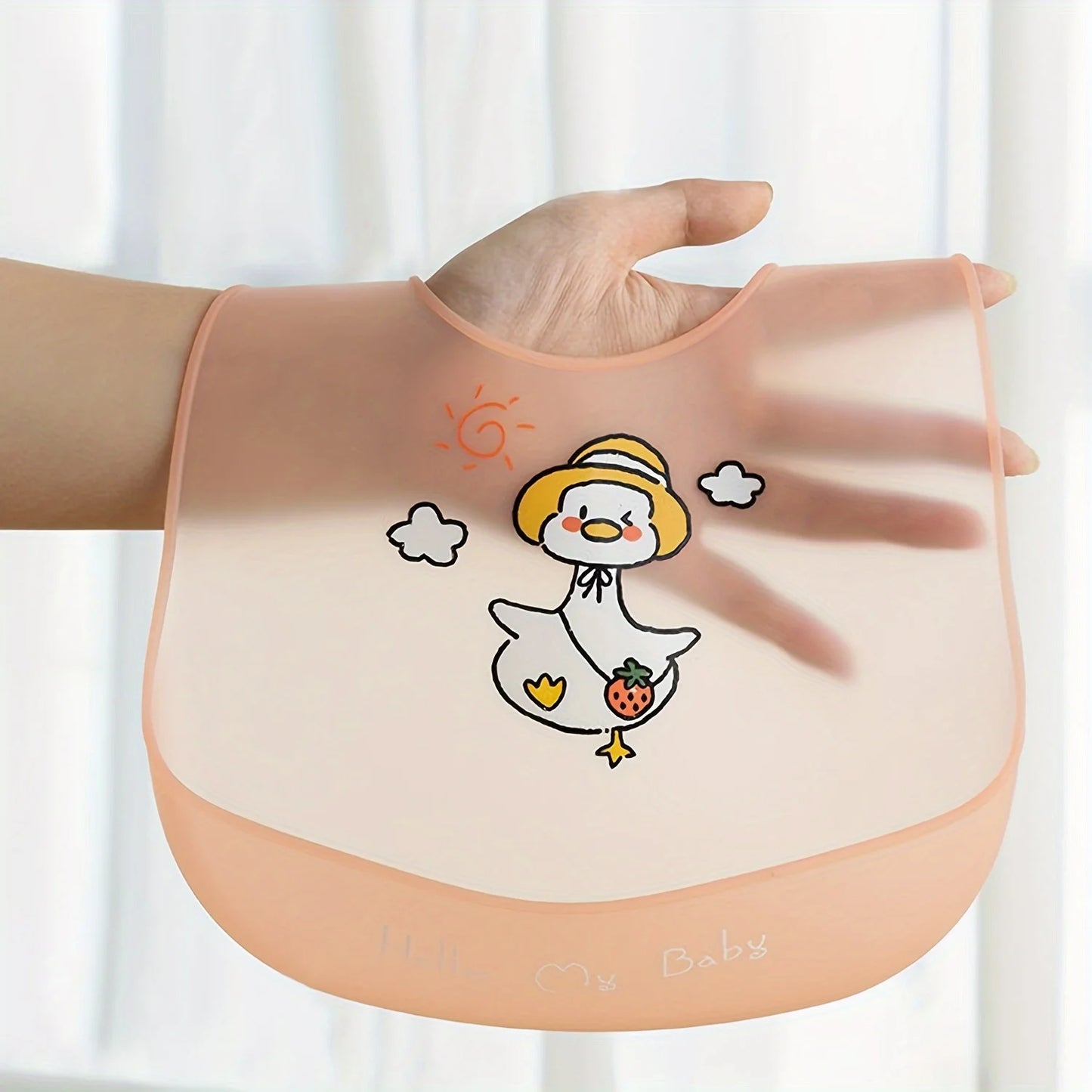 Waterproof Silicone Baby Bibs with Cute Cartoon Animal Prints, Adjustable Feeding Bib for Boys and Girls
