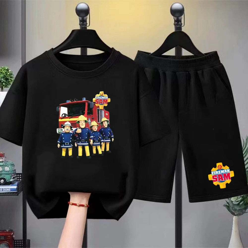 Kids Round Neck Black T-shirt Shorts Fashion Short-sleeved Toddler 3-12Y Casual Summer Set