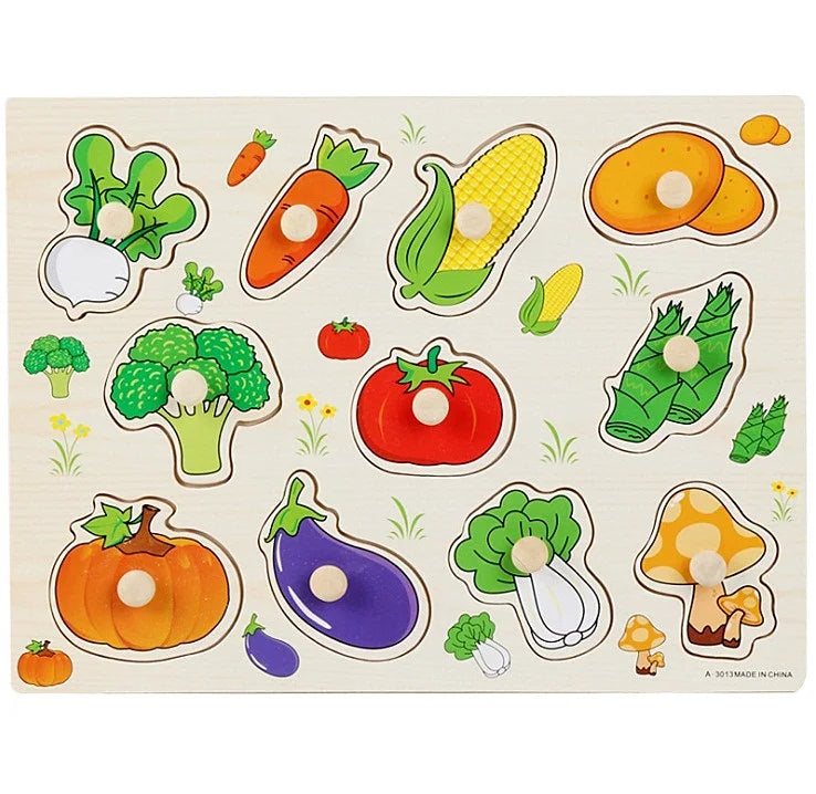 30cm Baby Toys Wooden Puzzle Hand Grab Board Educational Wood Puzzles for Kids Cartoon Animal Vehicle Child Gift