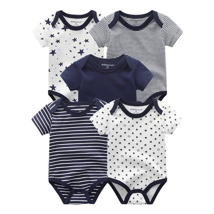 5-Piece Newborn Baby Bodysuit Set, Unisex Cotton Sleeveless Rompers with Cartoon and Solid Color Designs for Boys and Girls