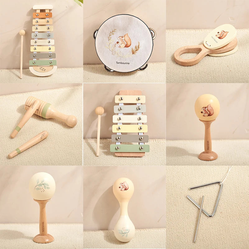 Wooden Montessori Musical Instruments for Baby, Xylophone, Rattle, Drum, Music Enlightenment, Educational Toys
