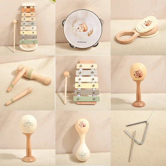 Wooden Montessori Musical Instruments for Baby, Xylophone, Rattle, Drum, Music Enlightenment, Educational Toys