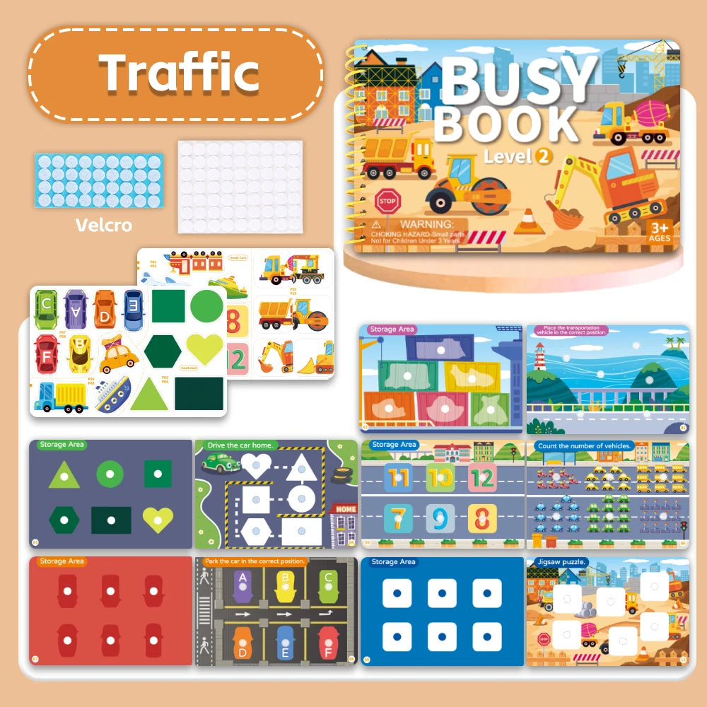 Children Quiet Busy Book 4 Themes Cartoon Travel Sticker Books Kids DIY Sticker Educational Game