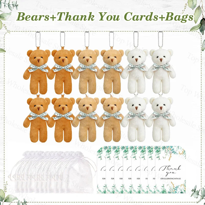 12-100Set Mini Bears Bulk Baby Shower Favors Wedding Party Favors for Guest Small Stuffed Bears Keychains for Party Souvenir