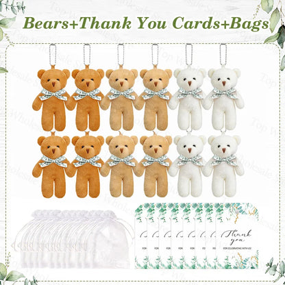 12-100Set Mini Bears Bulk Baby Shower Favors Wedding Party Favors for Guest Small Stuffed Bears Keychains for Party Souvenir