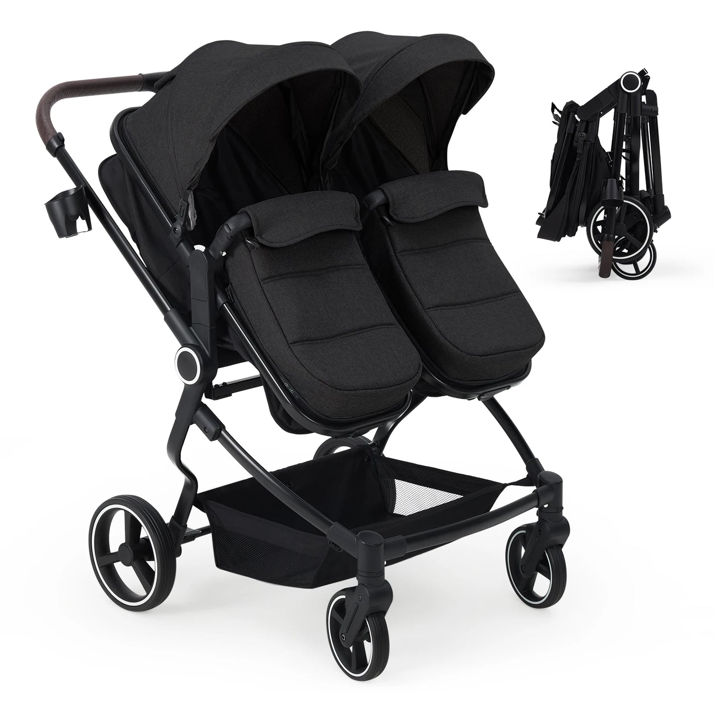 Double Stroller for Newborn and Toddler, Lightweight Tandem with Compact Fold and Adjustable Recline