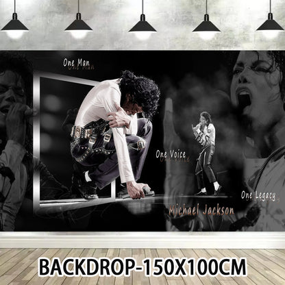 Music&Michael&J-jackson Birthday Party Supplies Banner Latex Balloons Cake Topper Cupcake Toppers Backdrop Fans Kids Adults Gift