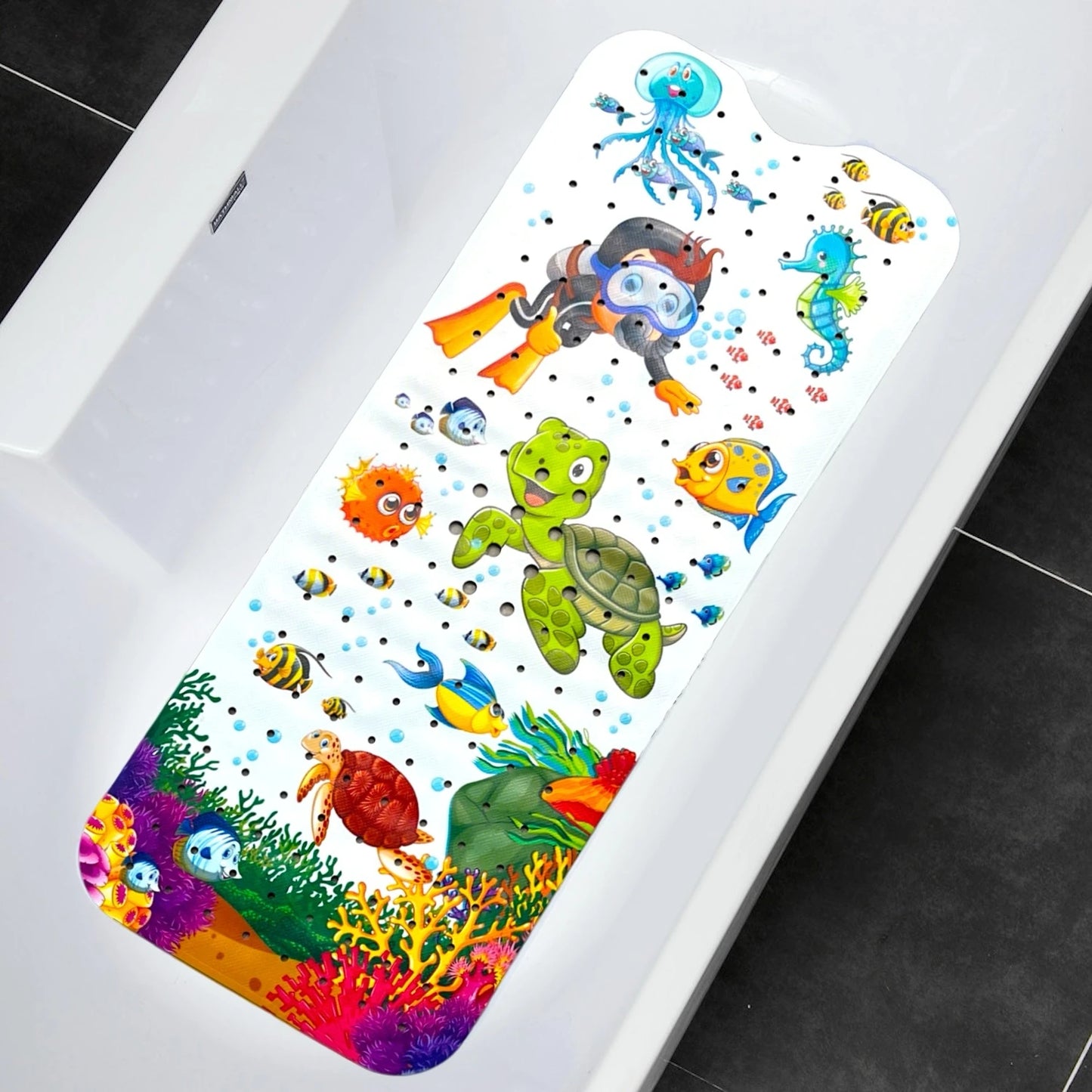 1pc Cartoon Extra Long Bathtub Mat 40x100cm Non-Slip Bathmat Suction Cups & Drain Holes