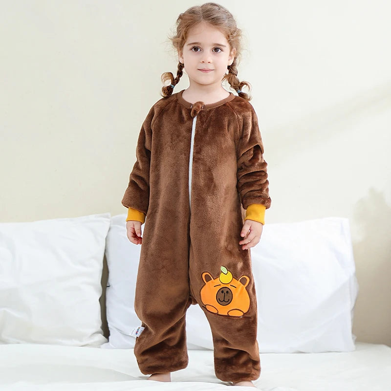 MICHLEY Duck Cartoon Flannel Sleeping Sack Winter Clothes Toddler Girls Boys 1-7T