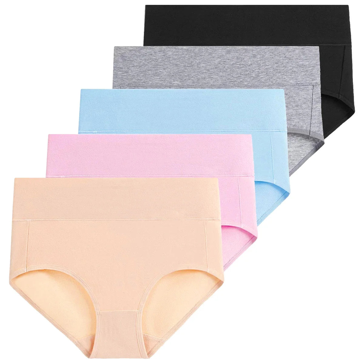 5pcs Women's Soft Cotton Underwear Briefs High Waisted Postpartum Panties Ladies Full Coverage Set 5X-Large