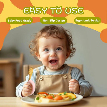 Toddler Spoon and Fork with Bendable Silicone Grip for Baby Self-feeding