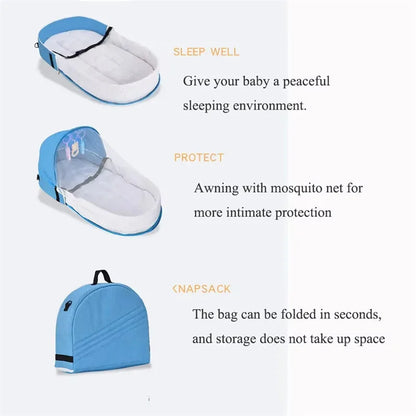 Baby Bed Crib Convenient Folding Anti-crush Middle Bed with Mosquito Net Comfortable Mattress Travel Crib for Newborn Camping