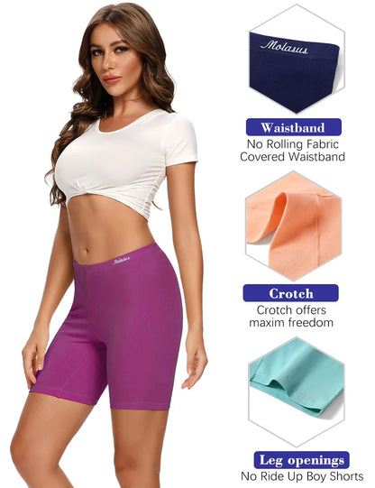 4PCS Women's Cotton Panties Biker Shorts Boxer Briefs Ladies Anti Chafing