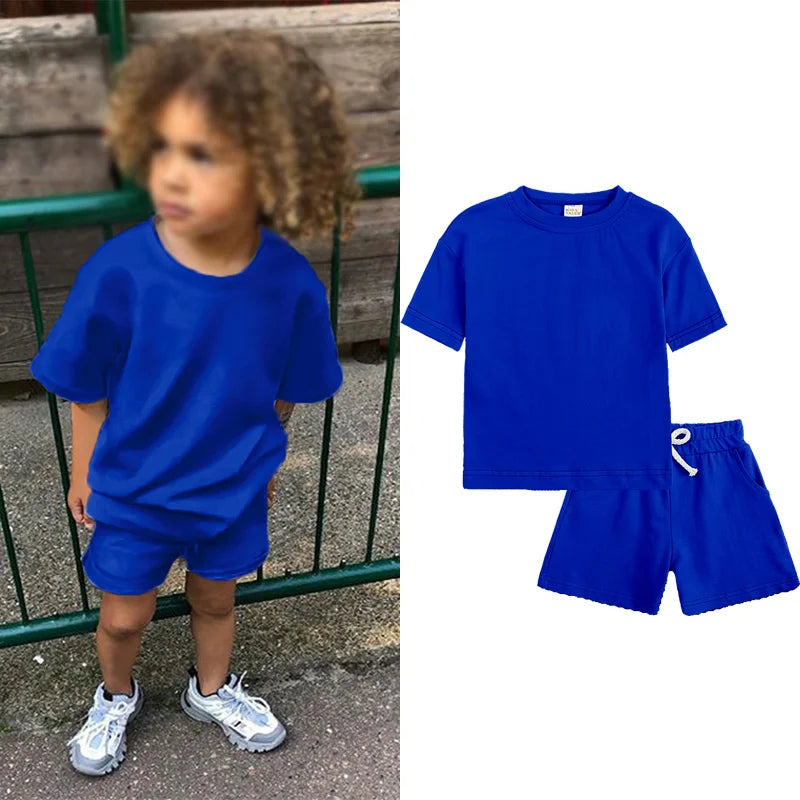 Summer Essential Tracksuit Children's Clothing Sets Suit For Girls Short Sleeve Top+Shorts Boys Costume Kids Outfits Sportswear