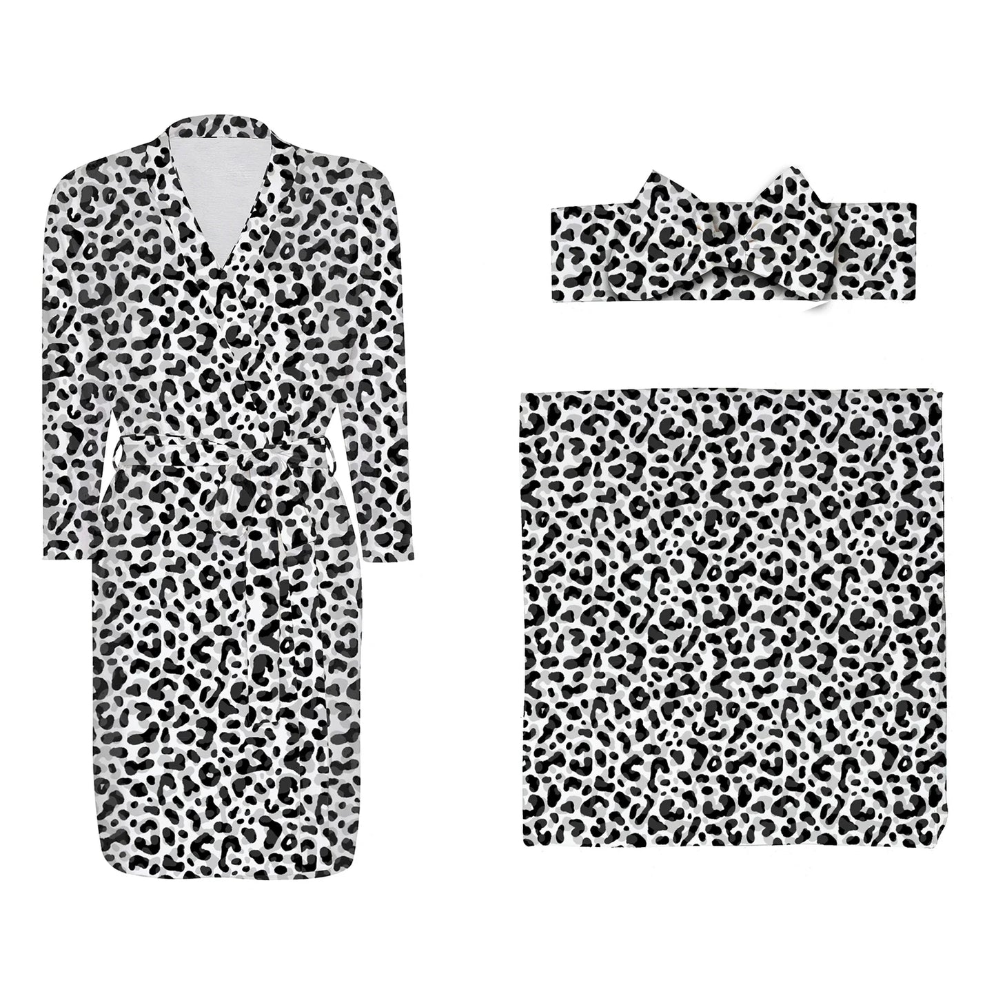 Maternity Robe Matching Baby Receiving Blanket Mommy Labor Delivery Night-robe with Swaddle Set Hospital Home Nursing Clothing