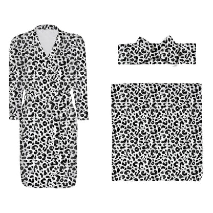 Maternity Robe Matching Baby Receiving Blanket Mommy Labor Delivery Night-robe with Swaddle Set Hospital Home Nursing Clothing
