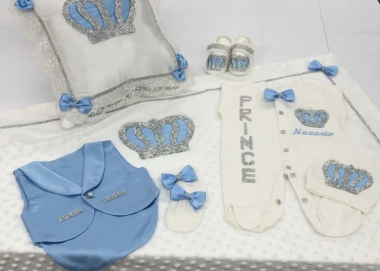 5pcs Baby Girl Outfits Set Welcome Home Hosptial Infant Receiving Blanket Pillow Bed Hat Mittens Romper Set