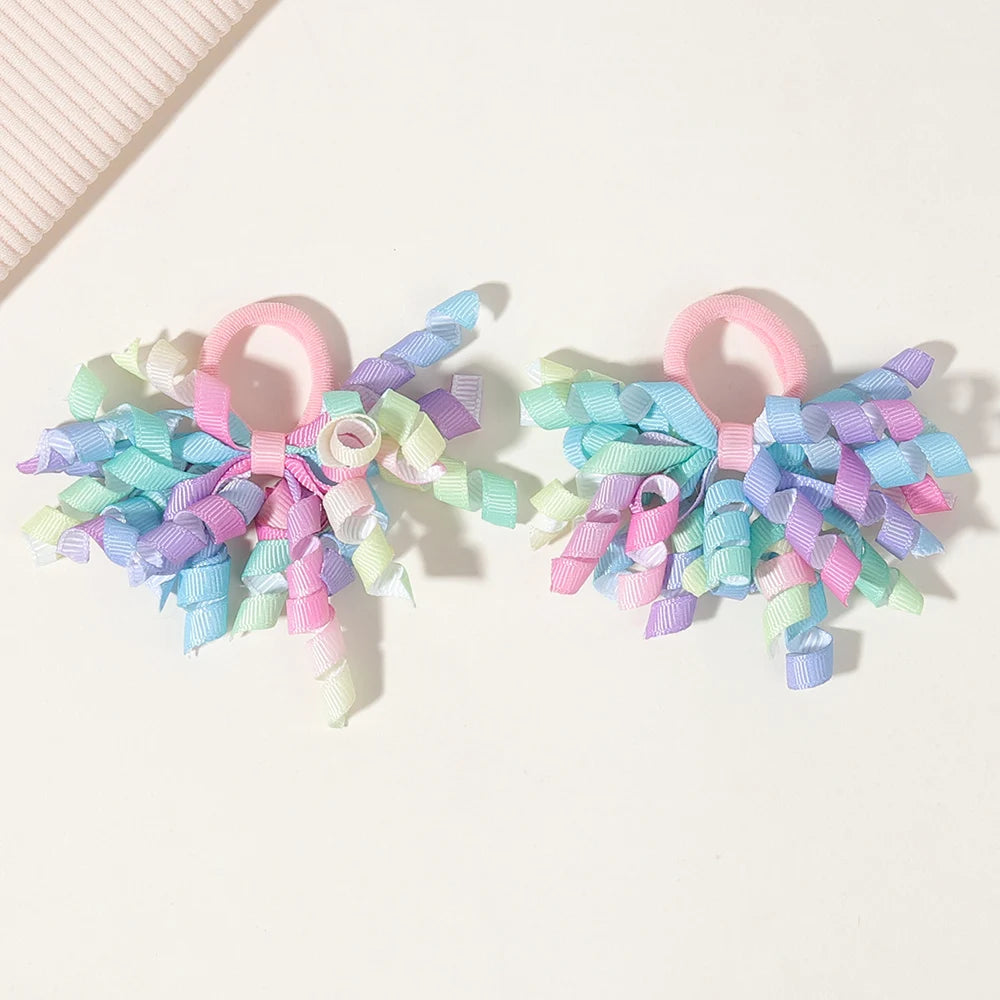 6Pcs Trendy Firework Hair Ties Rainbow Curly