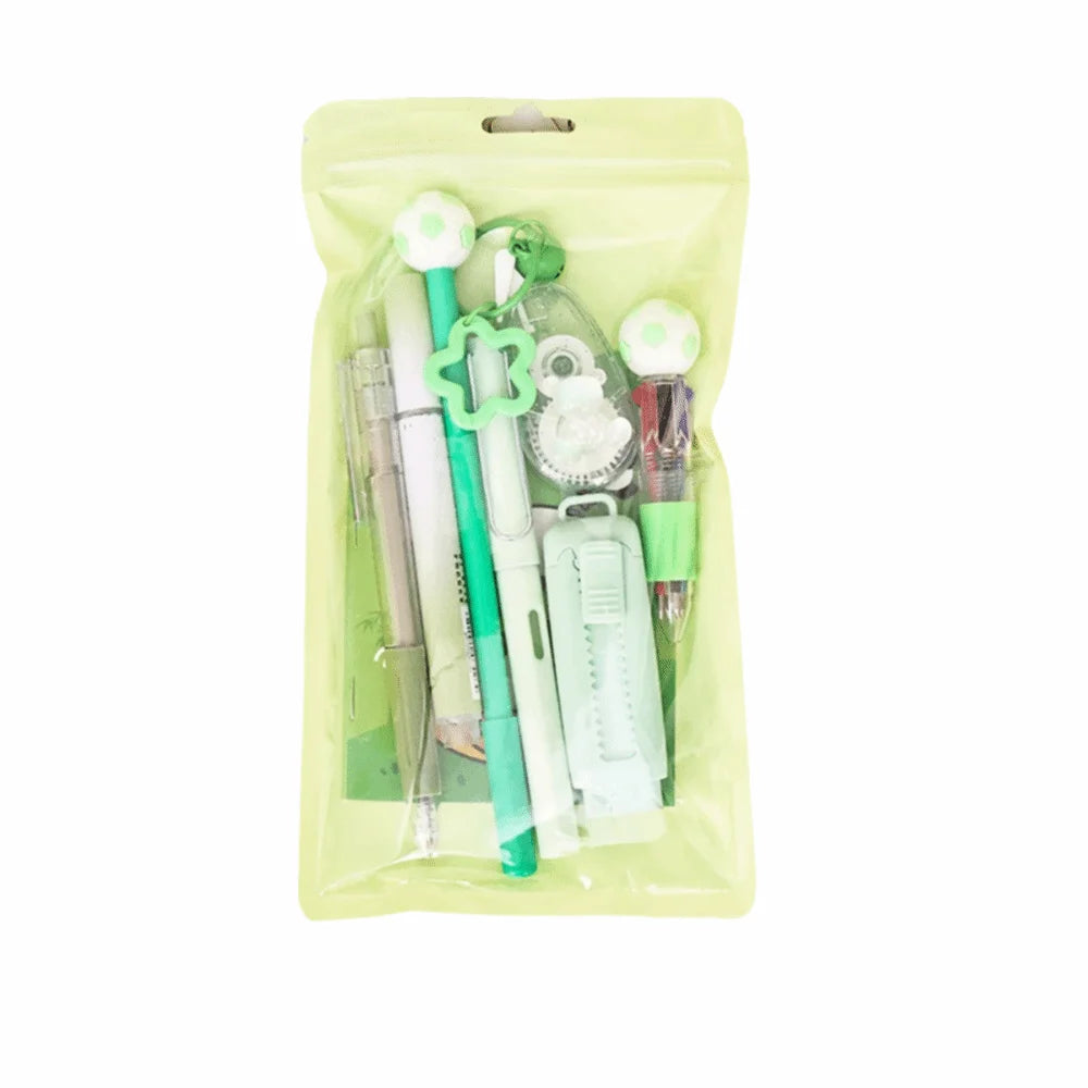 Cartoon School Stationery Set 6 Color Pens Stick Note Student Tools Gift Kit Eraser Large Capacity Learning Gift Box