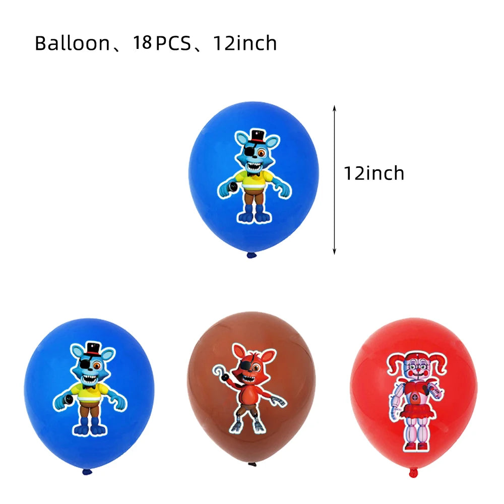 FNAF Five Nights Freddyed Birthday Party Decorations Balloons Plate Banner Tableware Set for Baby Shower Party Favors Kids Gifts