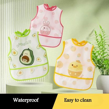 Baby Bib Waterproof Anti-soiling Apron Cartoon Printing Sleeveless Light Weight Boys Girls with Pocket Mutifunction Use