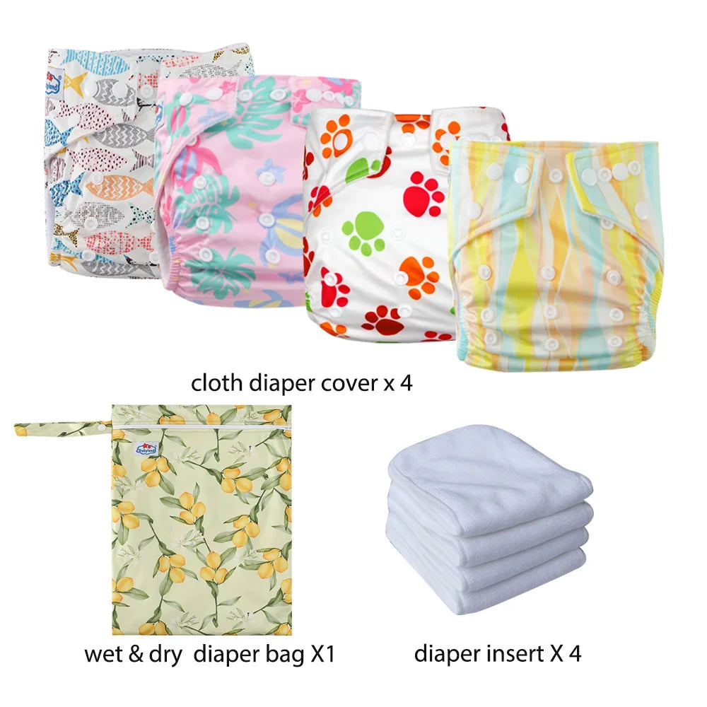 Babyland New Waterproof Baby Cloth Diaper Kit with Inserts & Wet Bags | Economical Washable Nappy System (0-36 Months)