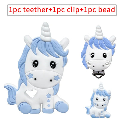 3pcs/set Silicone Cartoon Animal Figure Teether Beads and Clips Baby Teether Pacifier Chain Accessories Teething Jewelry Toys