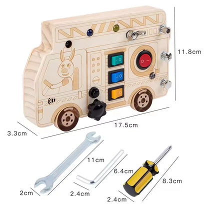 Montessori Wooden LED Light Busy Board Sensory Toy Baby Simulation Nut Screw Tool Kids Fine Motor Skills Educational Travel Toy