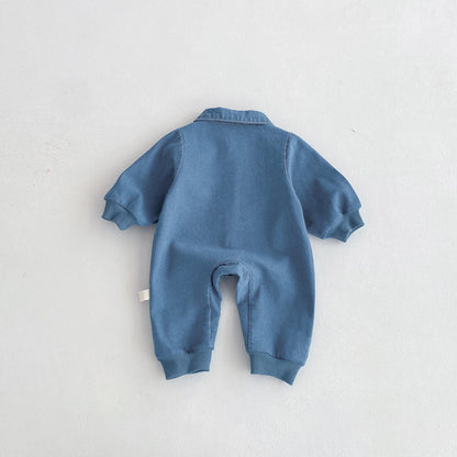 one-piece suit, denim autumn wear, embroidered outdoor crawling clothes for boys