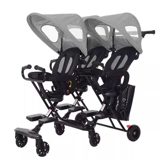 Triplet Stroller One-key Folding Detachable Universal Roller with Brake Anti-rollover Multiple Children Baby Stroller