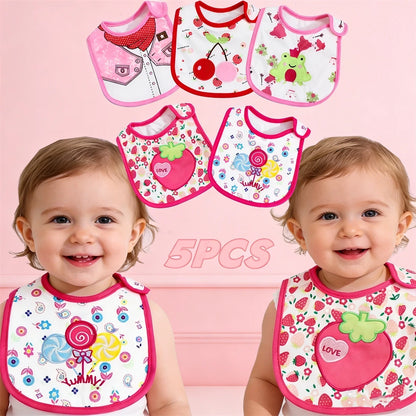 5pcs/set Baby Girl Boy Feeding Bibs Waterproof Apron Cartoon Towel Kids Toddler Dinner Burp Cloths