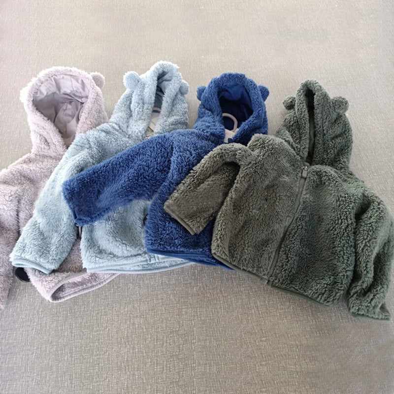 Winter Fleece Coats for Kids Baby Boys & girls Warm Jacket Bear Hoods Infant Toddler Outerwear Hooded Clothes Velvety