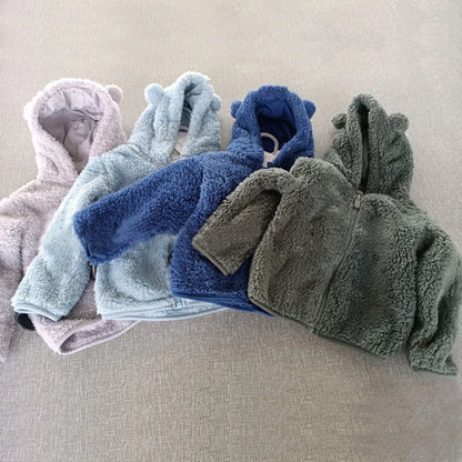 Winter Fleece Coats for Kids Baby Boys & girls Warm Jacket Bear Hoods Infant Toddler Outerwear Hooded Clothes Velvety