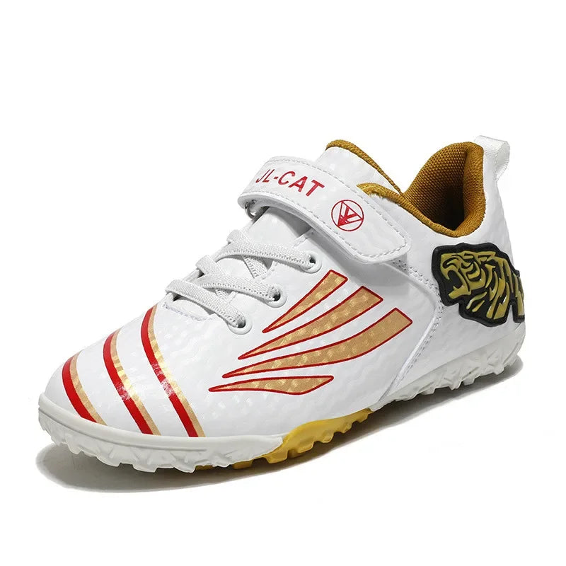 Fashion Gold Children's Shoes Outdoor Non-Slip Turf Soccer Shoes Kids HOOK&LOOP