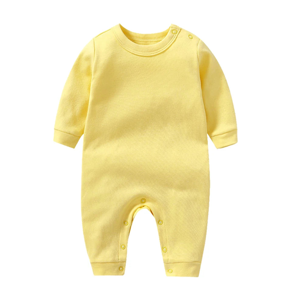 100% Cotton Baby Romper, Solid Color One-Piece Sleepsuit for Newborn Boys and Girls, Spring & Autumn Wear