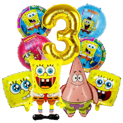 9Pcs Spongebob SquarePants Balloon Set Patrick Star Theme Foil Number Balloons for Kids Birthday Baby Shower Party Decorations
