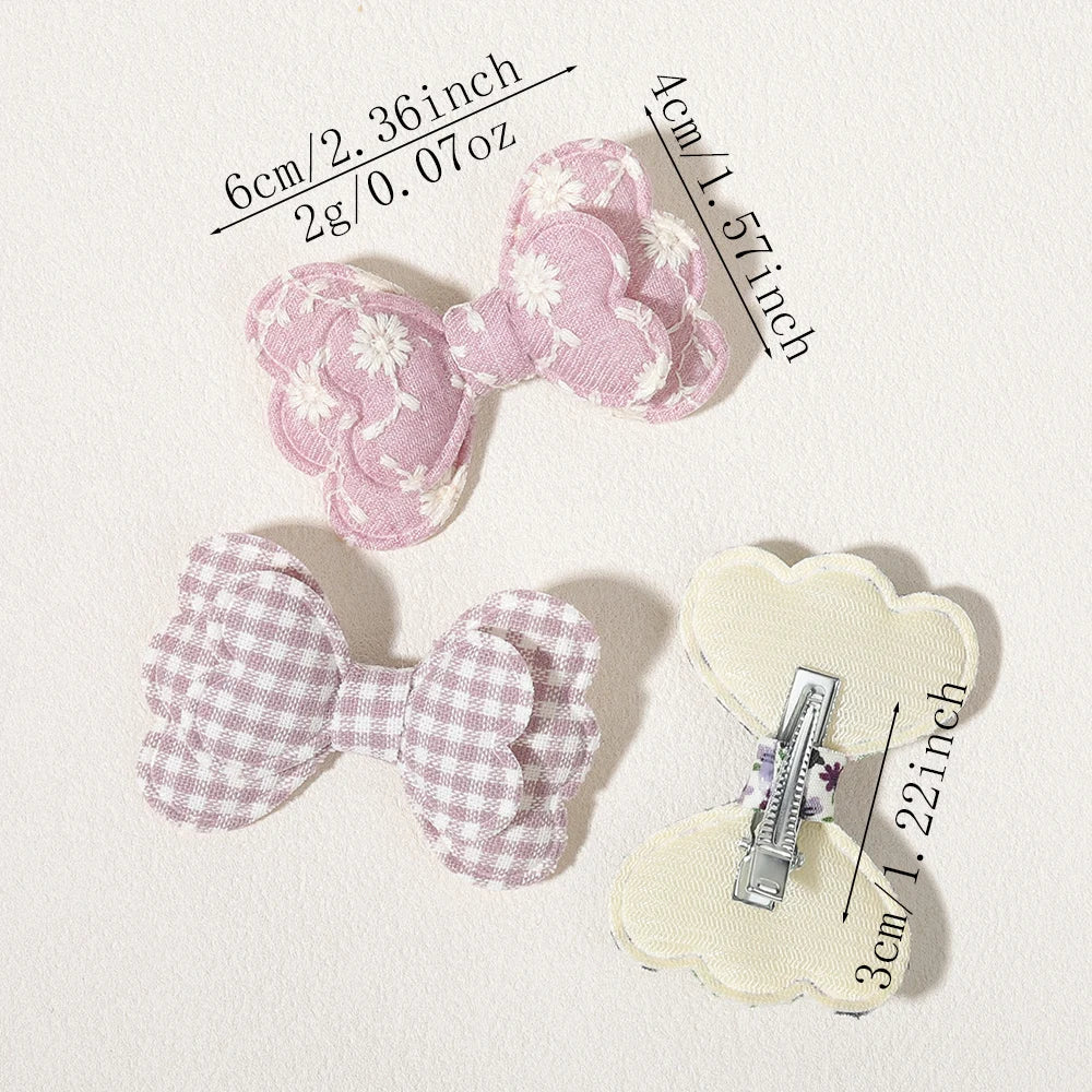 4/6pcs Candy Colorful Hair Bows Clips Girl Cotton Printed Lovely Fabric Hairpins