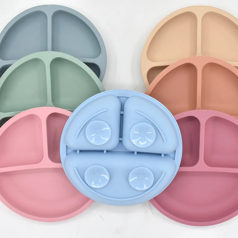 5Pcs/Set Baby Soft Silicone Tableware Kid Feeding Dishe Sucker Plate Bowl Spoon Fork Set Children Dishes Non-slip Dinnerware Set