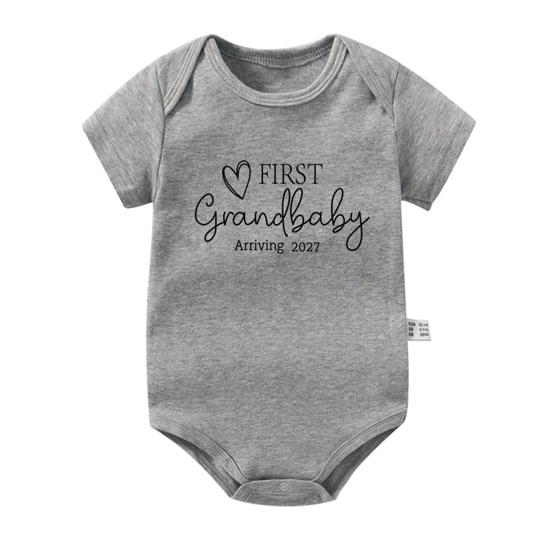 New First Grand Baby Arriving 2027 Baby Romper Pregnancy Announcement Newborn Bodysuits Cotton Boys Girls Jumpsuit Outfits