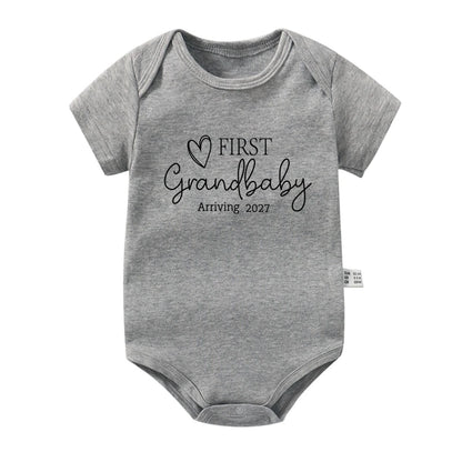New First Grand Baby Arriving 2027 Baby Romper Pregnancy Announcement Newborn Bodysuits Cotton Boys Girls Jumpsuit Outfits