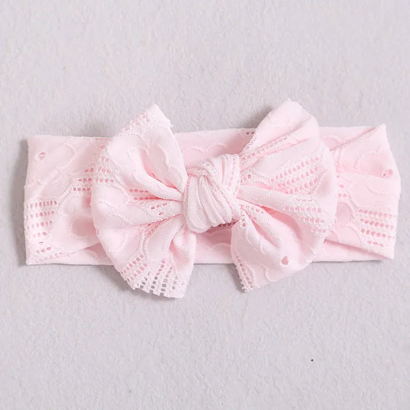 Hollow Bow Baby Headband Solid Color Nylon Elastic Wide Hairbands 0-2Year Girl Bowknot Headdress Kids Hair Accessories