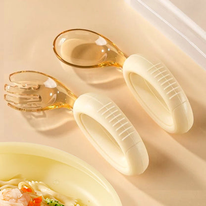 Baby Cutlery Set With Curved Silicone Handle Children's Spoon and Fork Sets Reusable Baby Learning Spoon for Toddlers