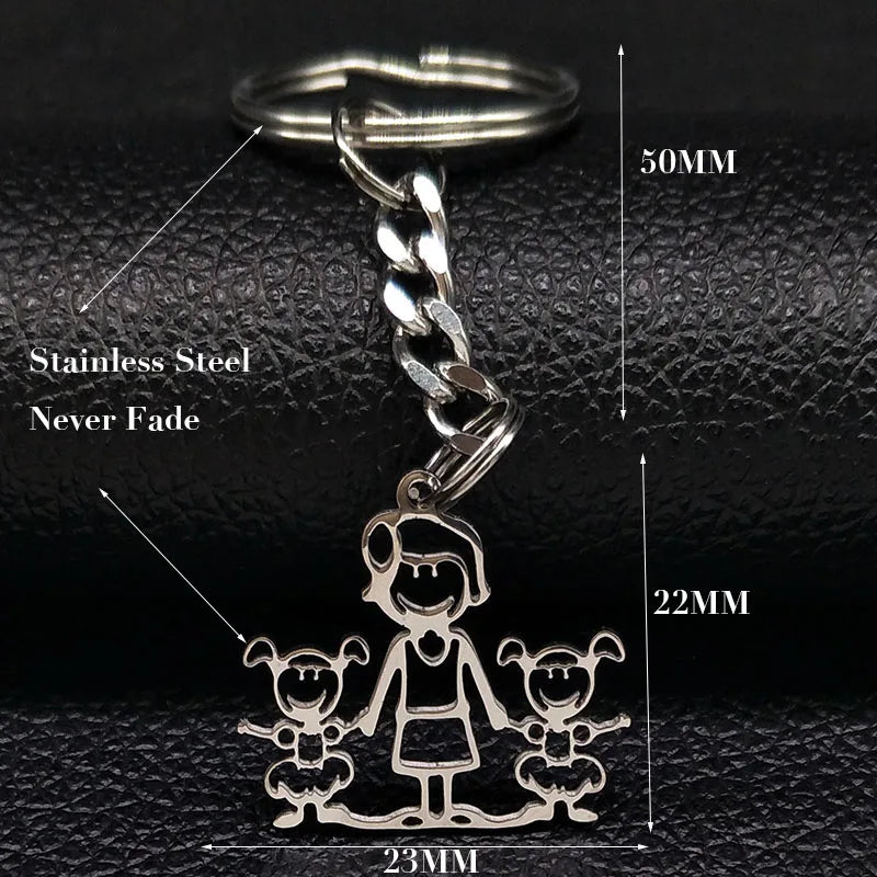Family Boy Girl Mom Dad Gift Stainless Steel Key Ring Jewelry Silver Color Keychain Christmas Gifts