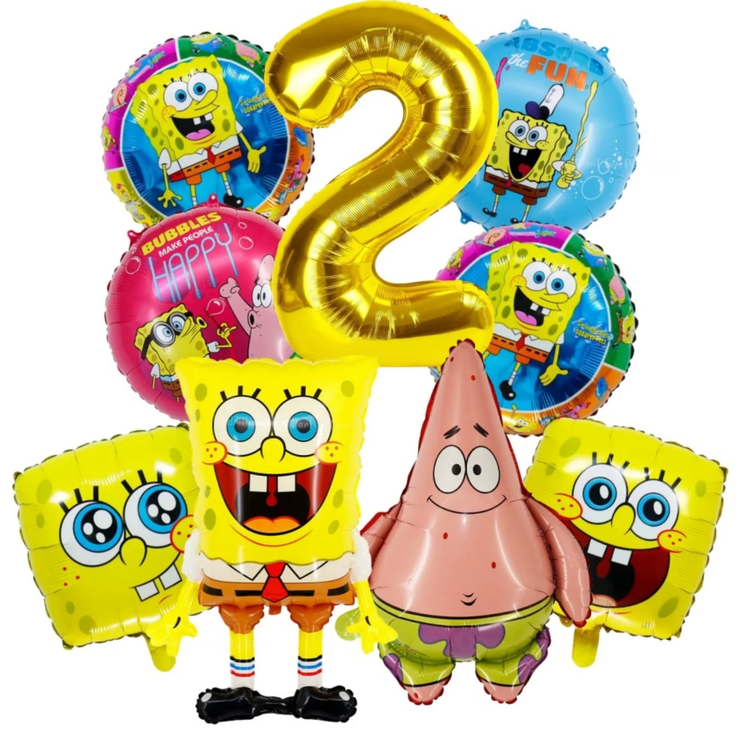 9Pcs Spongebob SquarePants Balloon Set Patrick Star Theme Foil Number Balloons for Kids Birthday Baby Shower Party Decorations