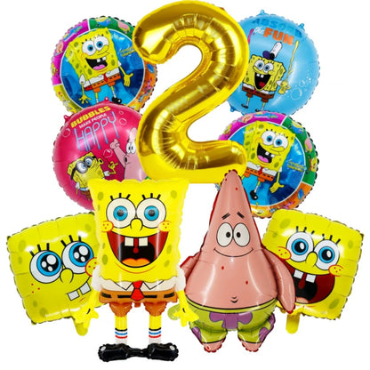 9Pcs Spongebob SquarePants Balloon Set Patrick Star Theme Foil Number Balloons for Kids Birthday Baby Shower Party Decorations